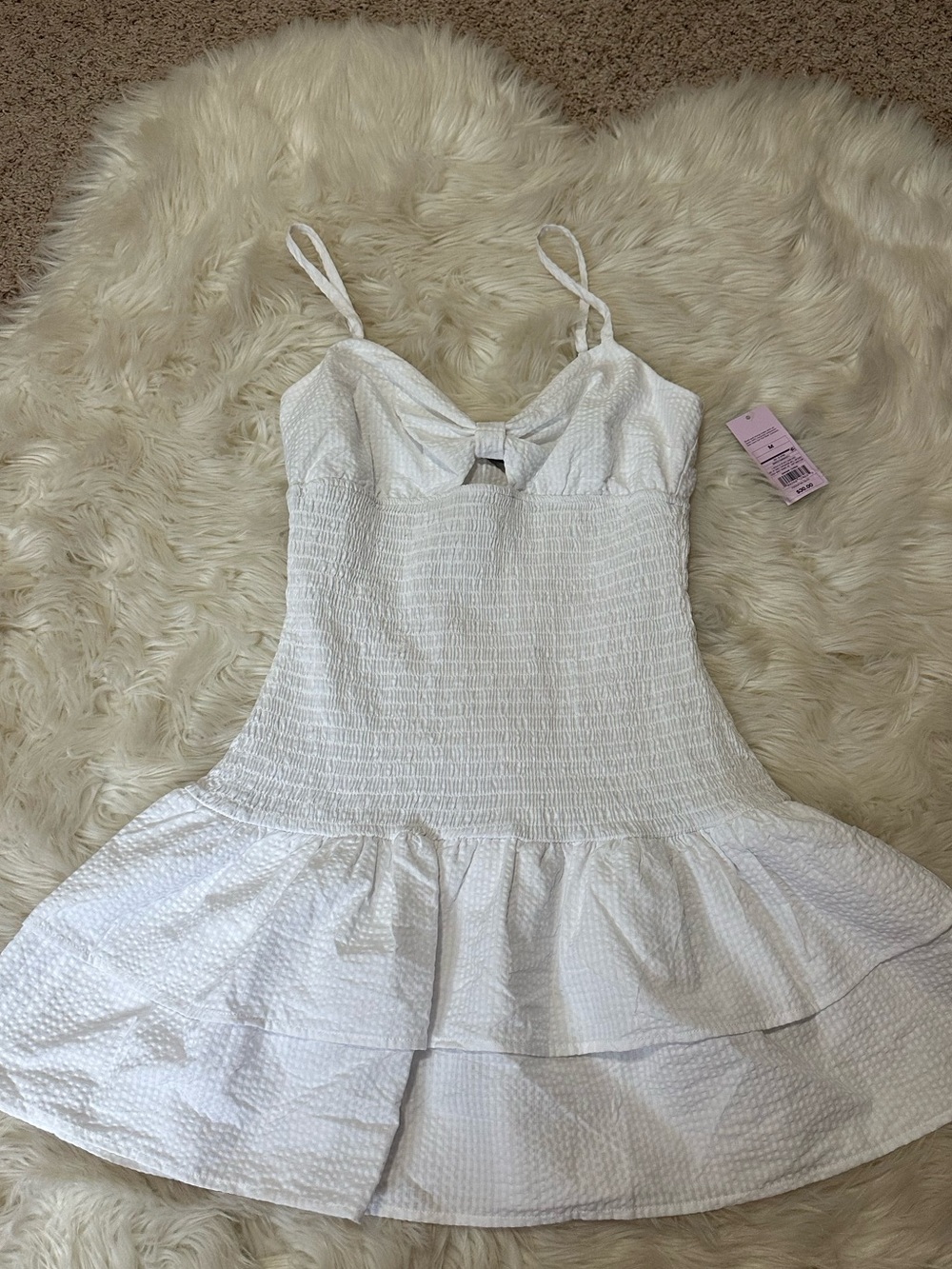 wild fable White Smocked Tiered Sundress with Bow Detail